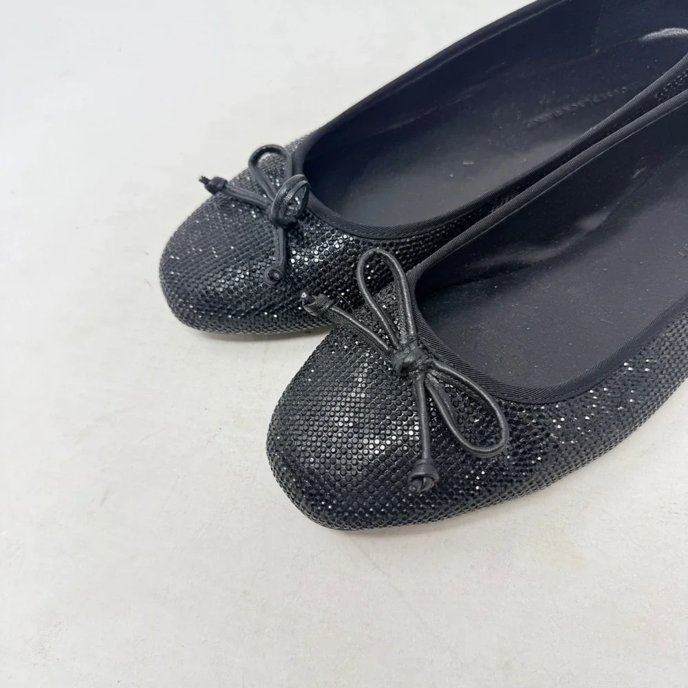 White House Black Market Ballet Flats Black 9 Rhinestone Sparkle Bow Evening